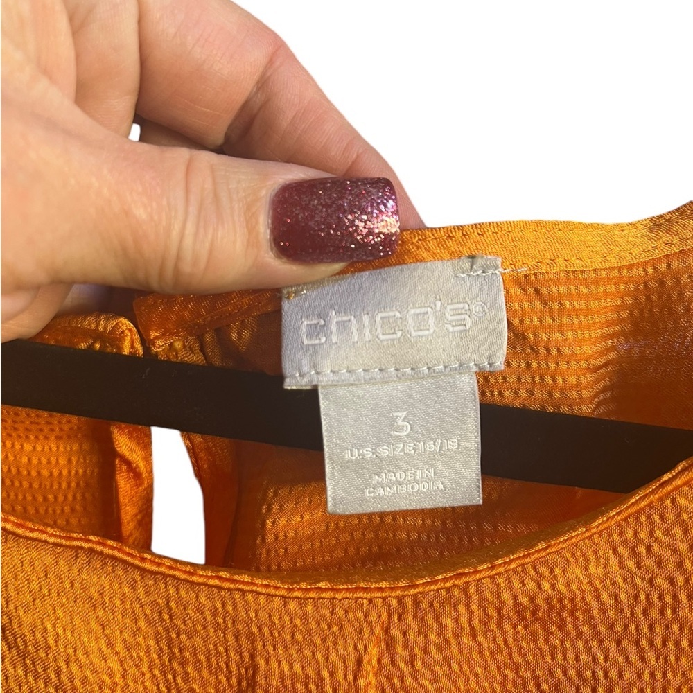 Chico’s Hammered Satin Tee in Orange. NWT. Size 3 (X-Large) - Picture 6 of 7
